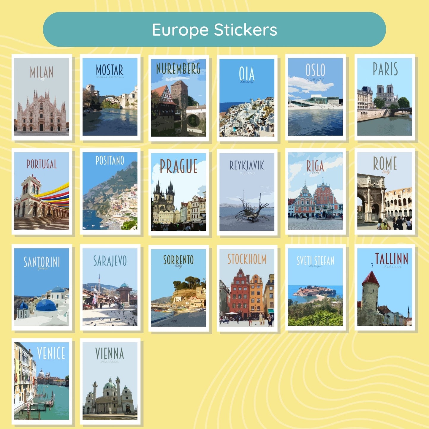 Travel Poster Stickers Pack