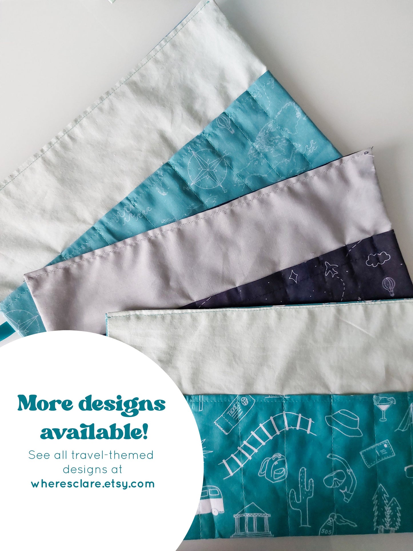 Fabric Roll-Up Make Up Bag - Teal