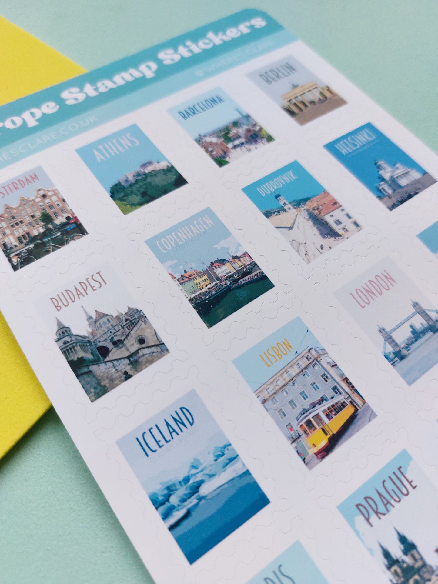Europe Stamp Sticker Sheet
