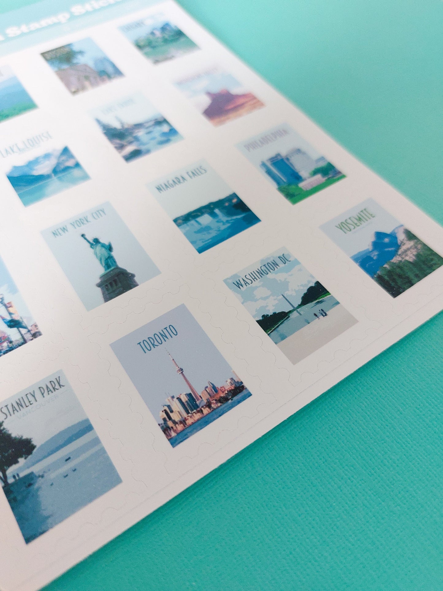 USA and Canada Stamp Sticker Sheet