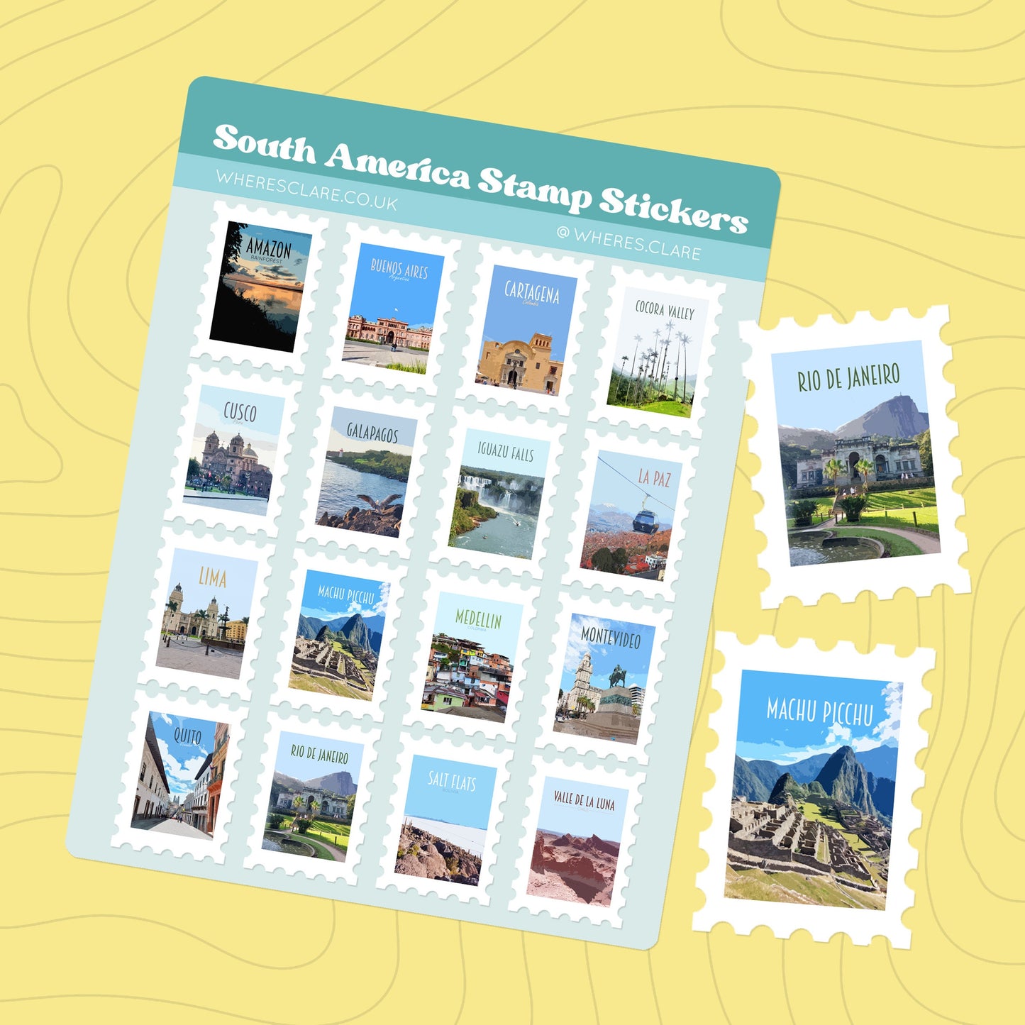 South America Stamp Sticker Sheet