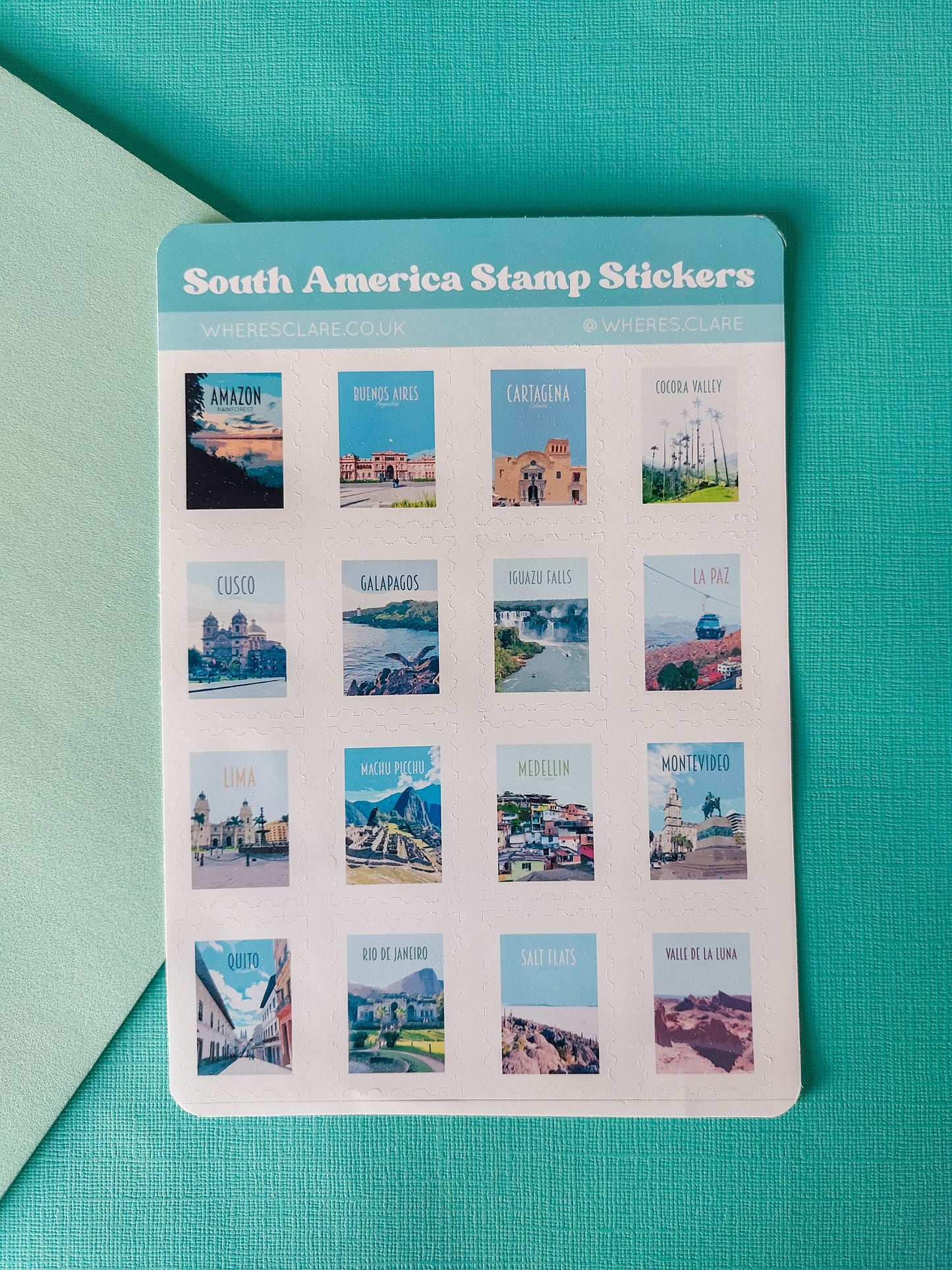 South America Stamp Sticker Sheet