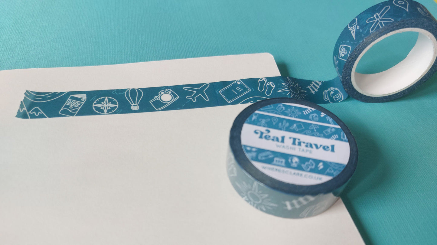 Teal Travel Washi Tape (10 metres)