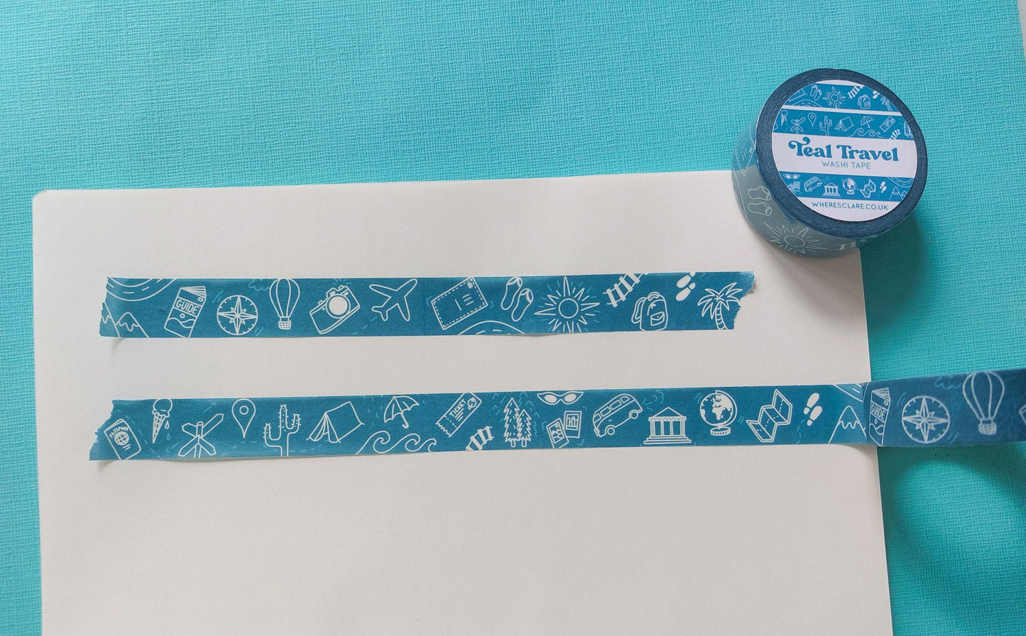 Teal Travel Washi Tape (10 metres)