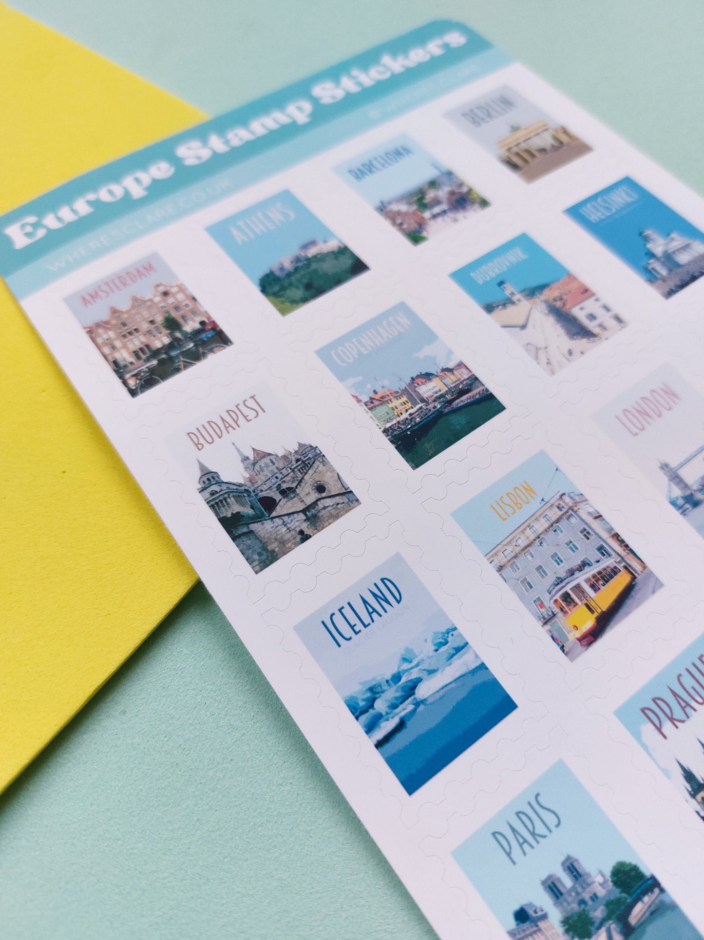 Europe Stamp Sticker Sheet
