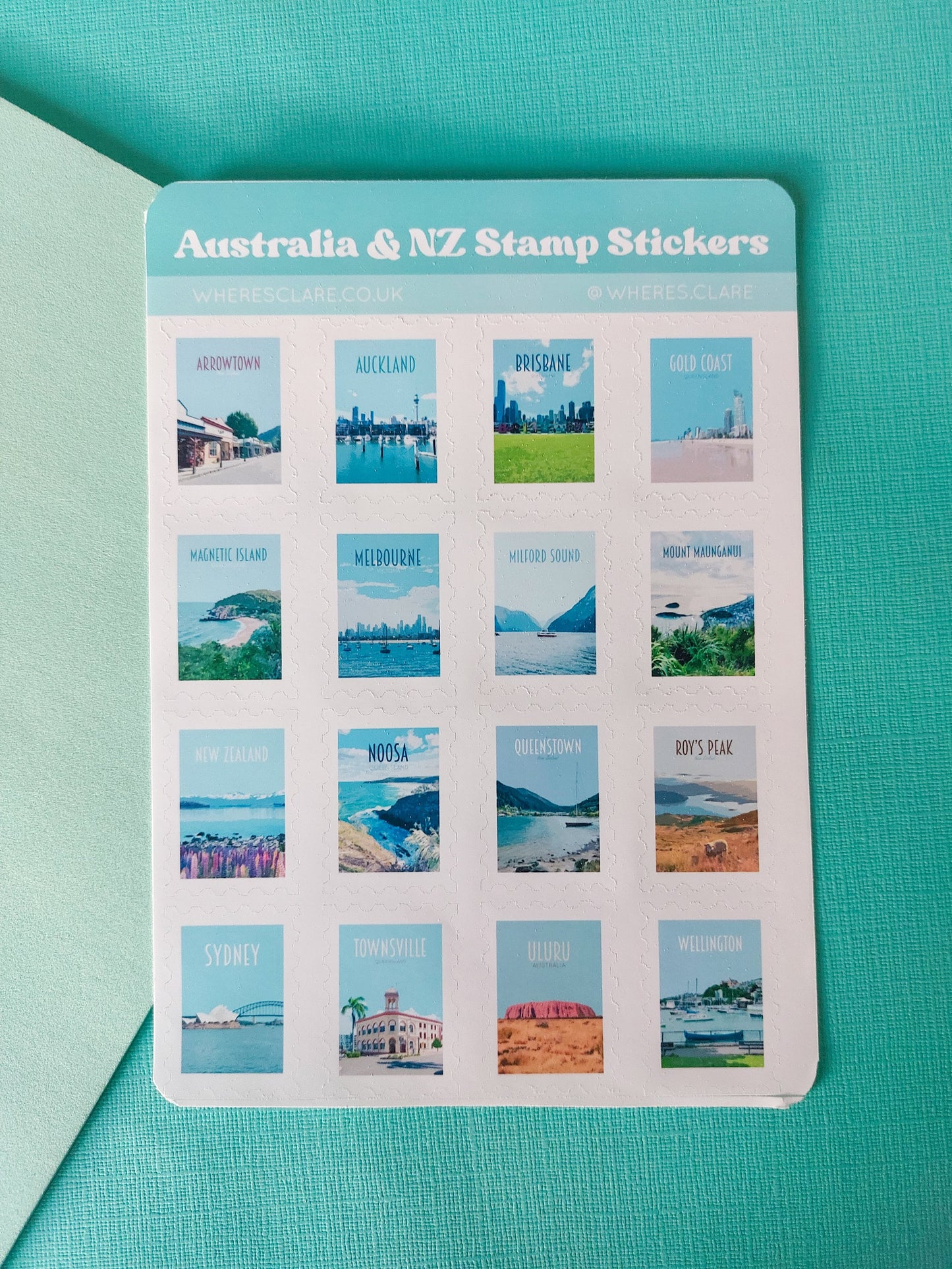 Australia and New Zealand Stamp Sticker Sheet