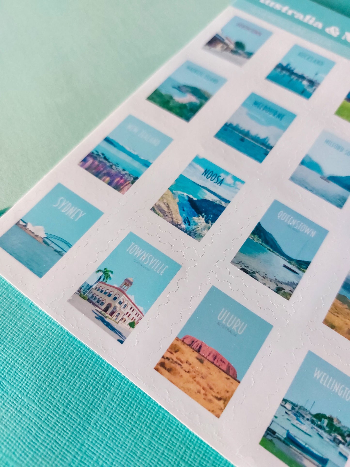 Australia and New Zealand Stamp Sticker Sheet