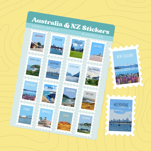Australia and New Zealand Stamp Sticker Sheet
